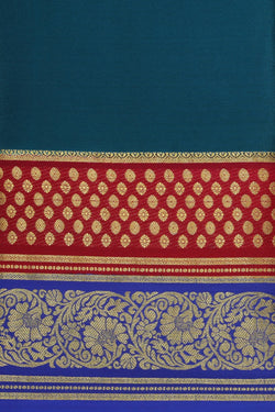 Collection of Mysore Binny Silk Teal Blue Saree in a gallery layout