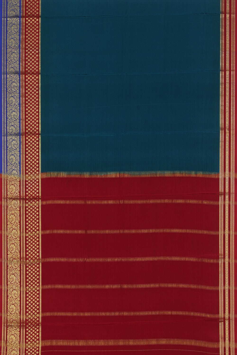 Collection of Mysore Binny Silk Teal Blue Saree in a gallery layout