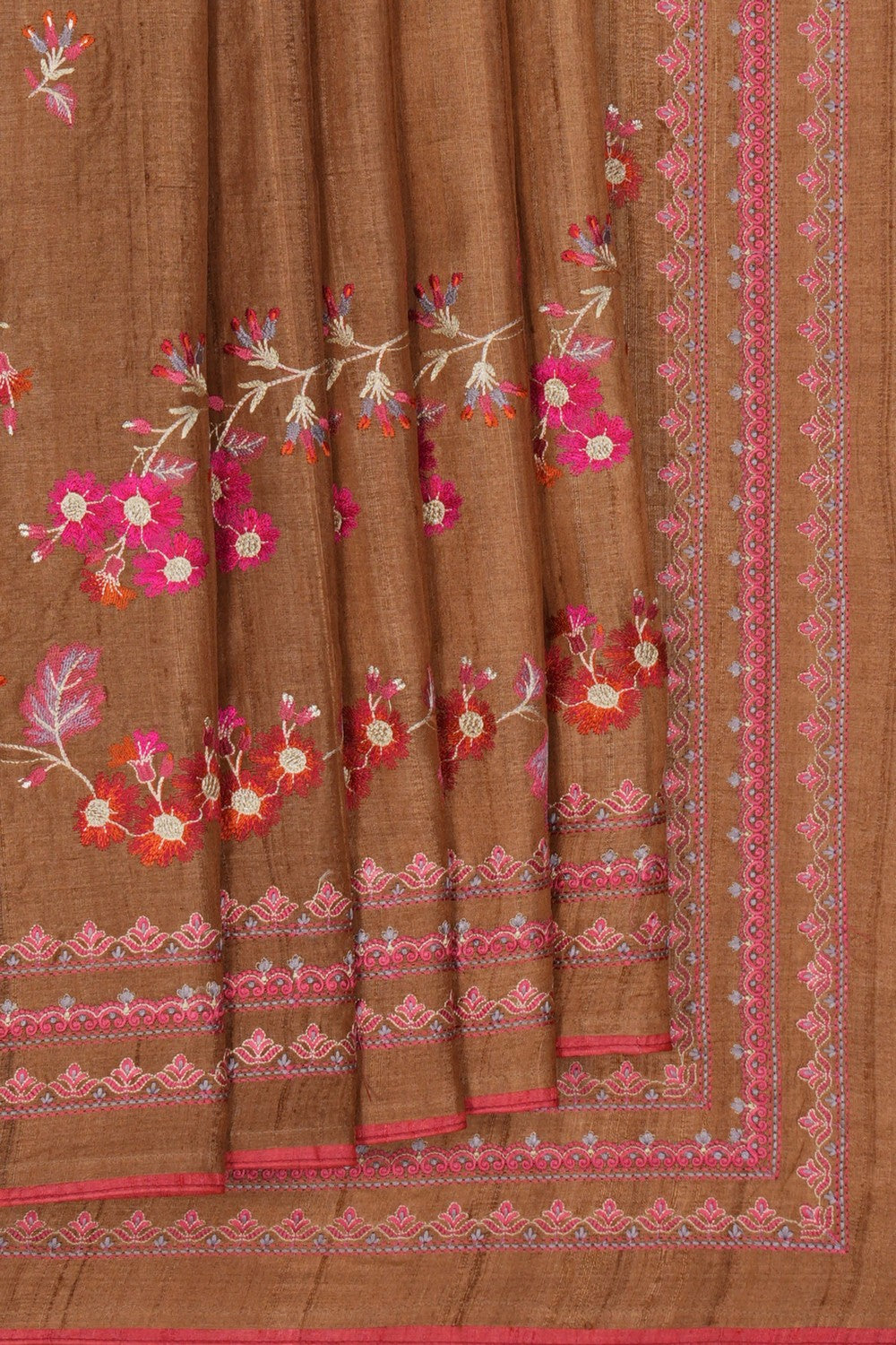 Image of Tussar Silk Embroidery Saree