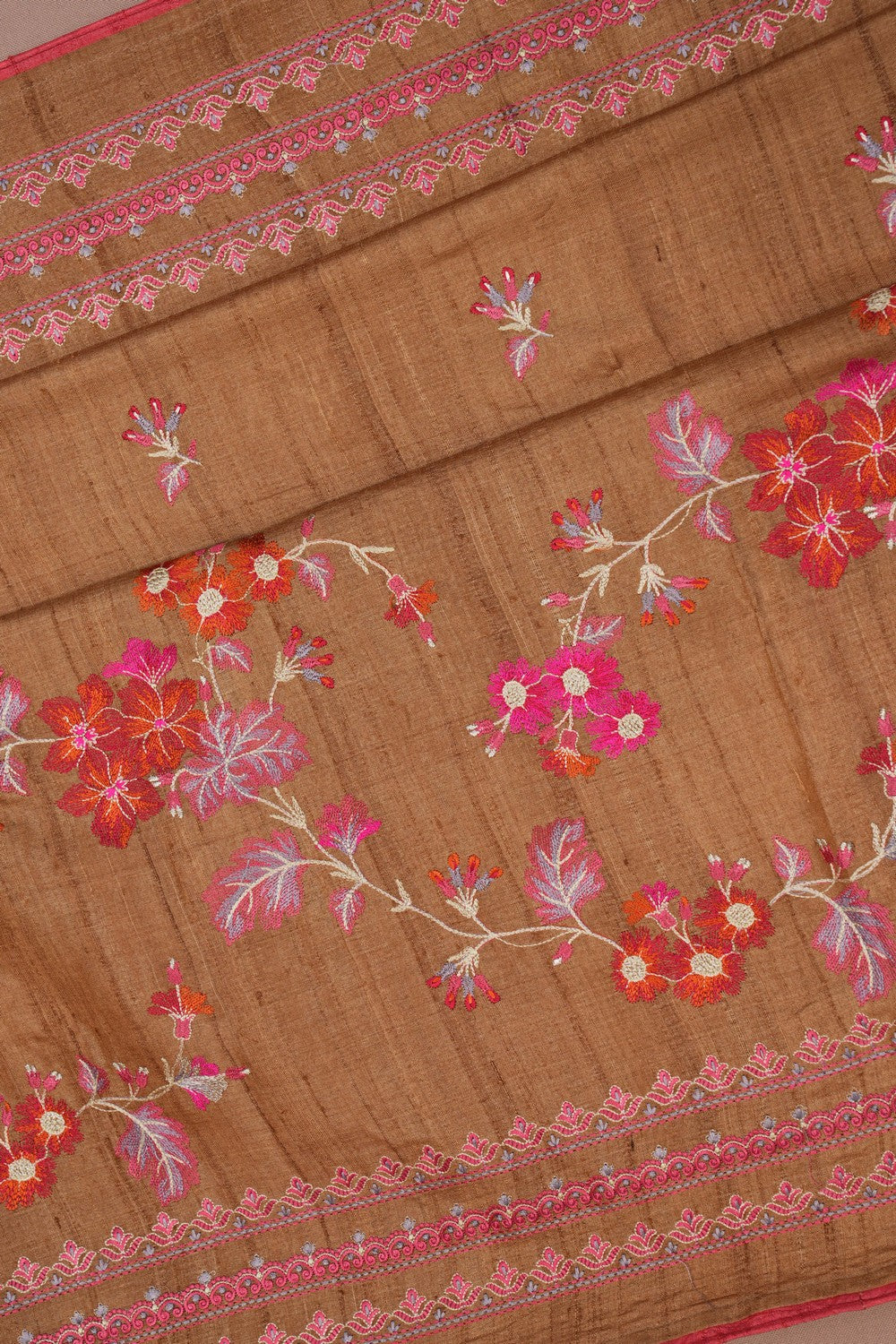 Image of Tussar Silk Embroidery Saree