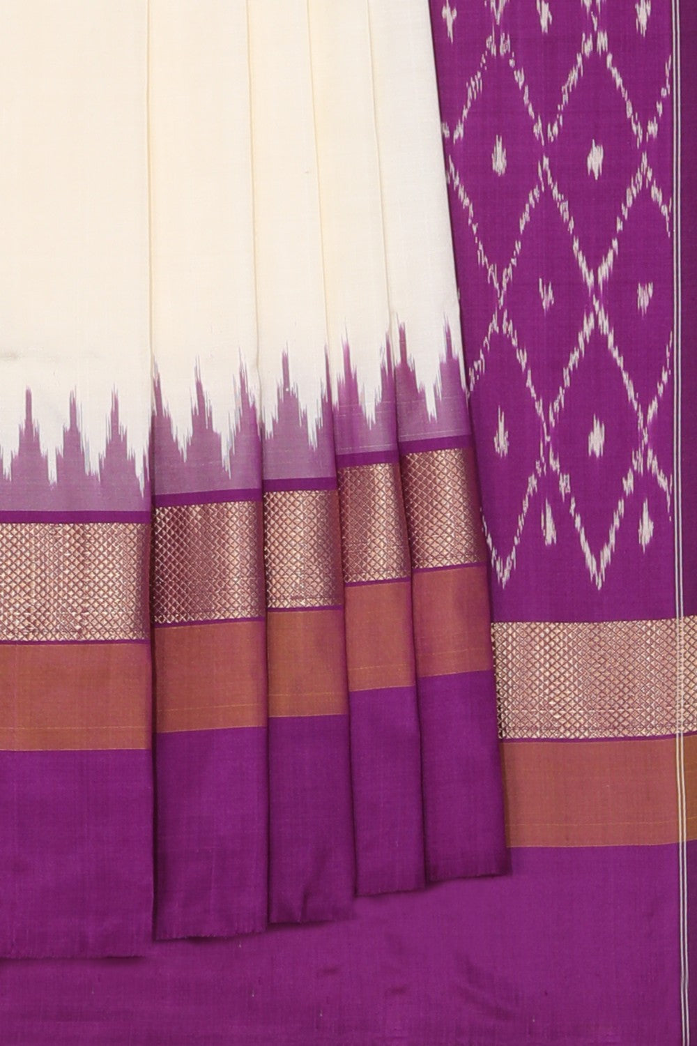 Collection of Pochampally Ikat Silk Off-White Saree in a gallery layout