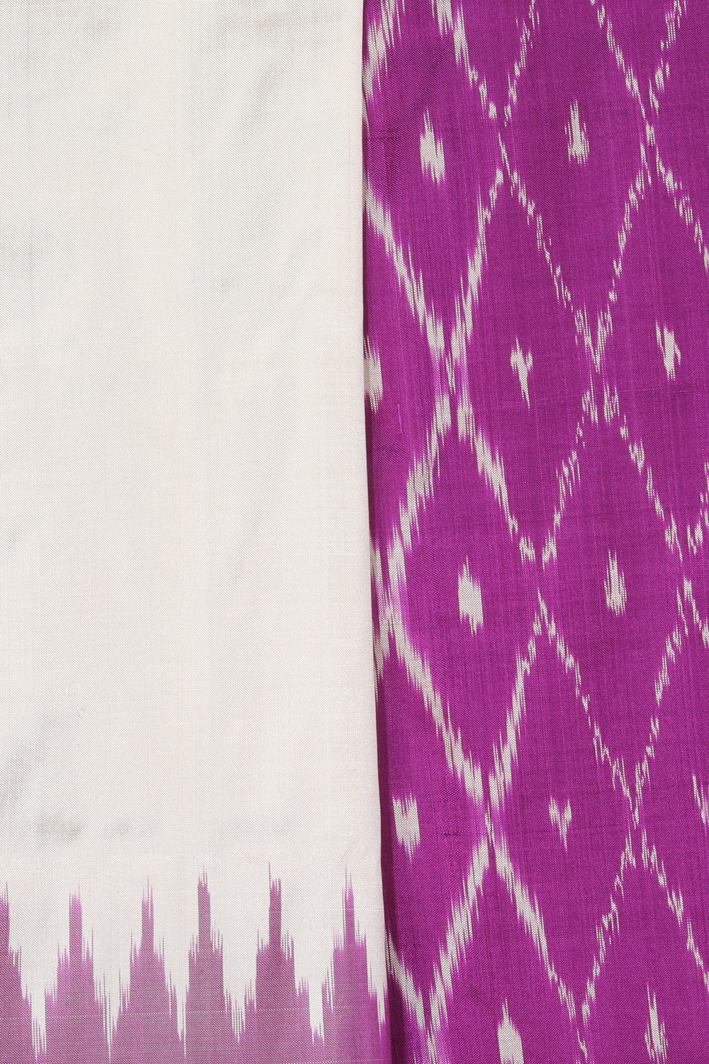 Collection of Pochampally Ikat Silk Off-White Saree in a gallery layout