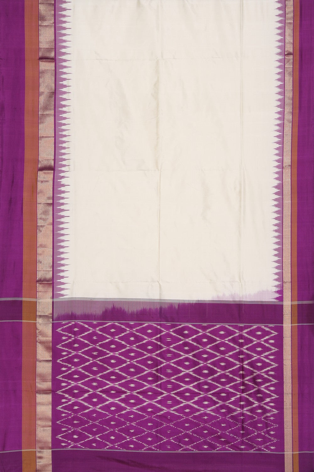 Collection of Pochampally Ikat Silk Off-White Saree in a gallery layout