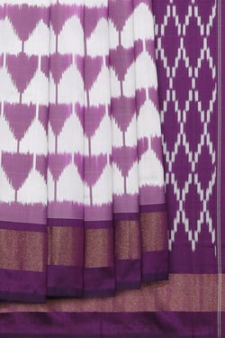 Collection of Pochampally Ikat Silk Off-White Saree in a gallery layout