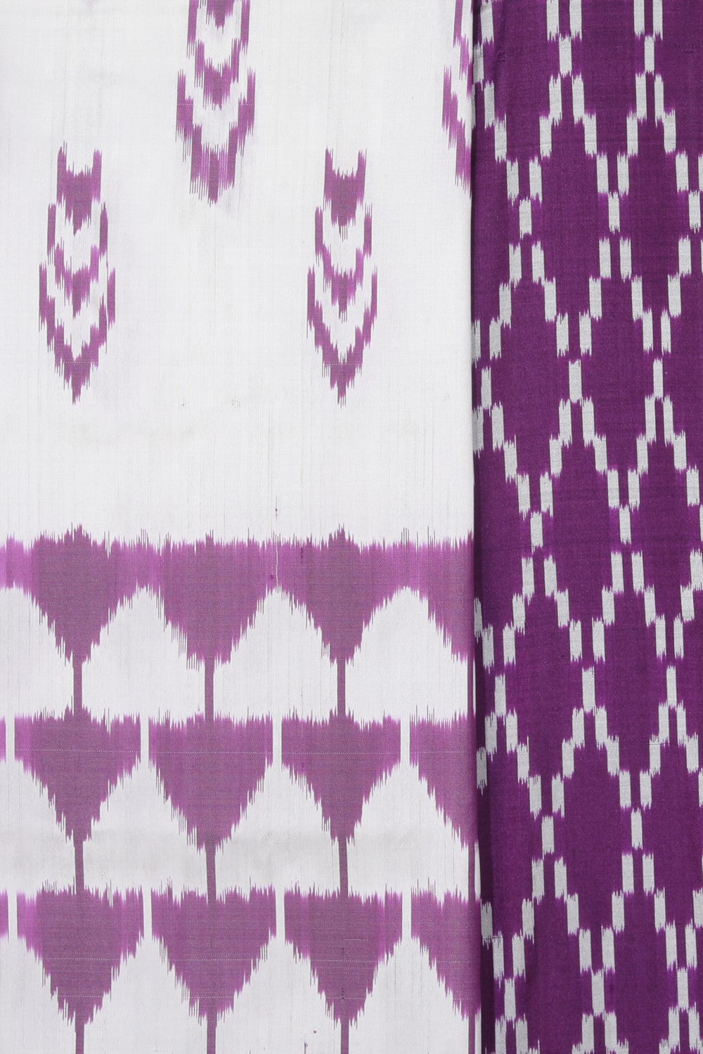 Collection of Pochampally Ikat Silk Off-White Saree in a gallery layout