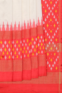 Collection of Pochampally Ikat Silk Off-White Saree in a gallery layout