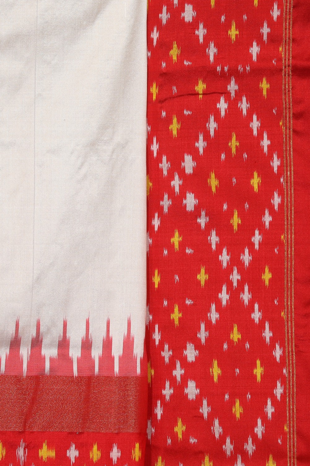 Collection of Pochampally Ikat Silk Off-White Saree in a gallery layout