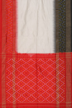 Collection of Pochampally Ikat Silk Off-White Saree in a gallery layout