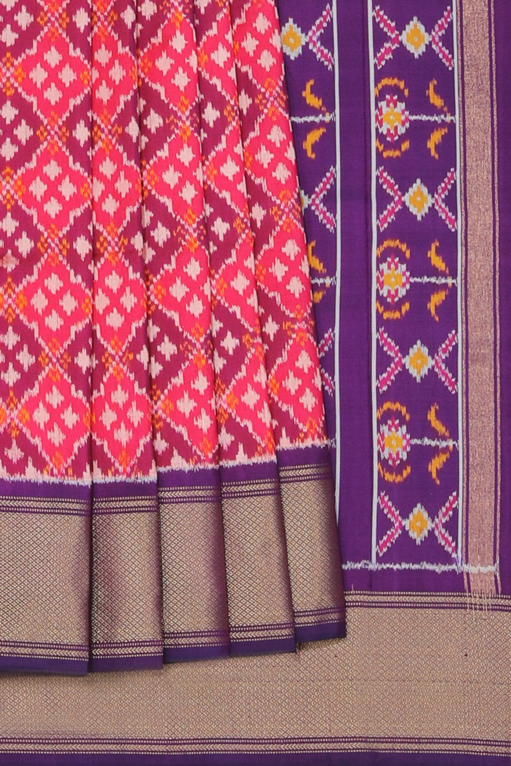 Collection of Pochampally Ikat Silk Fuchsia-Pink Saree in a gallery layout