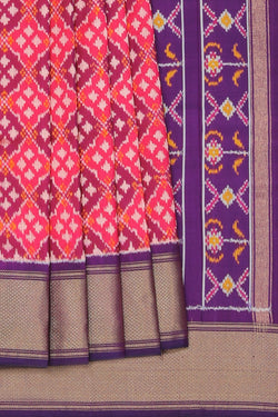 Collection of Pochampally Ikat Silk Fuchsia-Pink Saree in a gallery layout