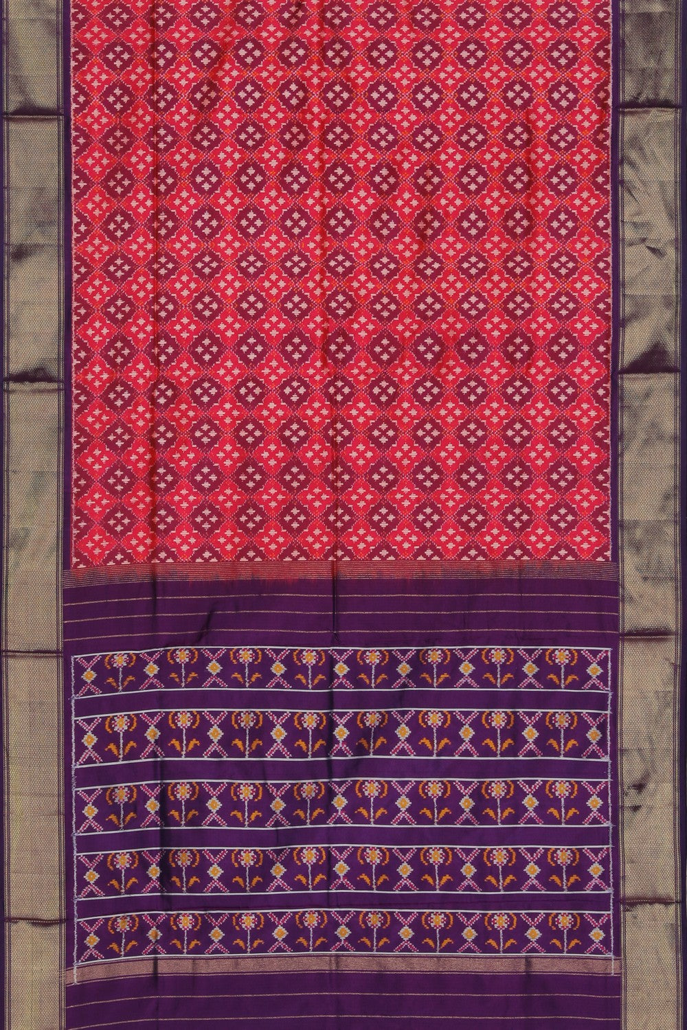 Collection of Pochampally Ikat Silk Fuchsia-Pink Saree in a gallery layout