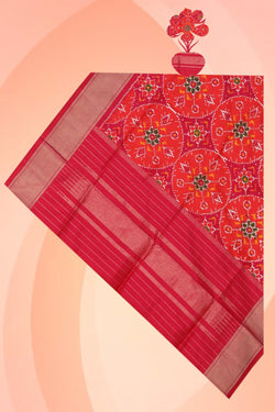 Collection of Pochampally Ikat Silk Orange Dupatta in a gallery layout