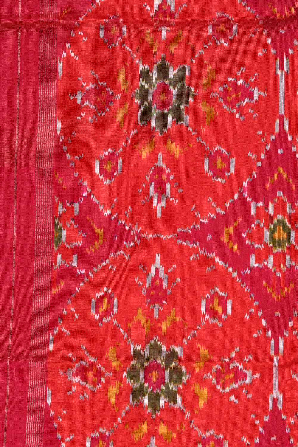 Collection of Pochampally Ikat Silk Orange Dupatta in a gallery layout