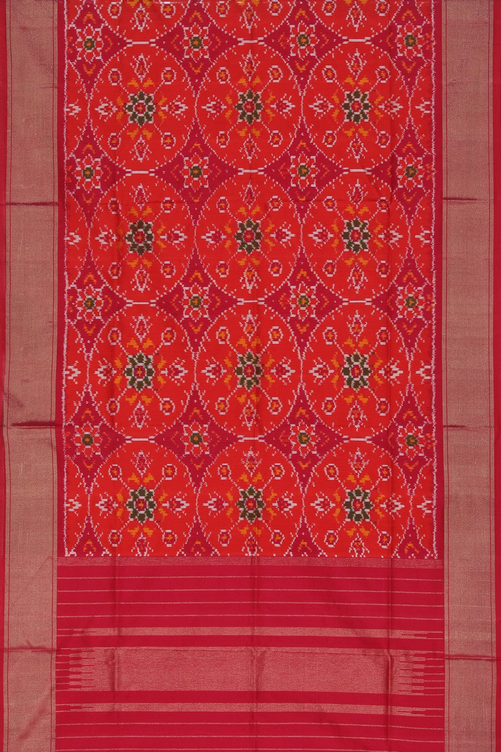 Collection of Pochampally Ikat Silk Orange Dupatta in a gallery layout