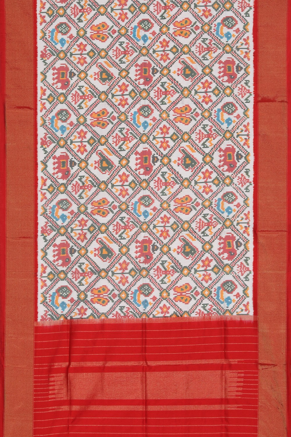 Collection of Pochampally Ikat Silk Off-White Dupatta in a gallery layout