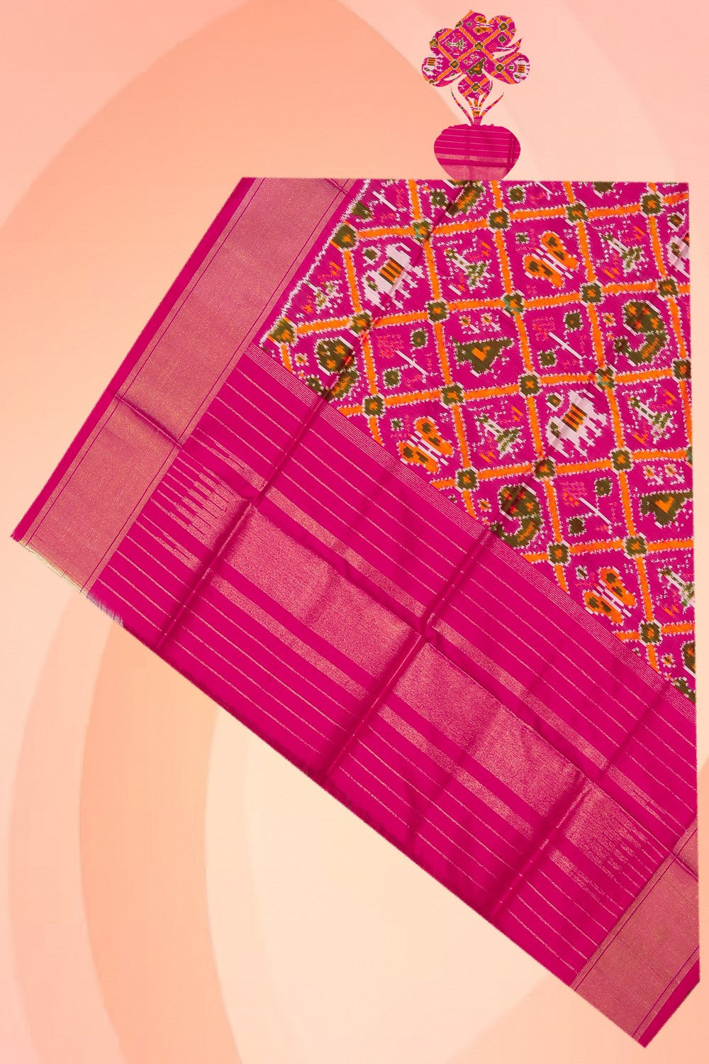 Collection of Pochampally Ikat Silk Pink Dupatta in a gallery layout