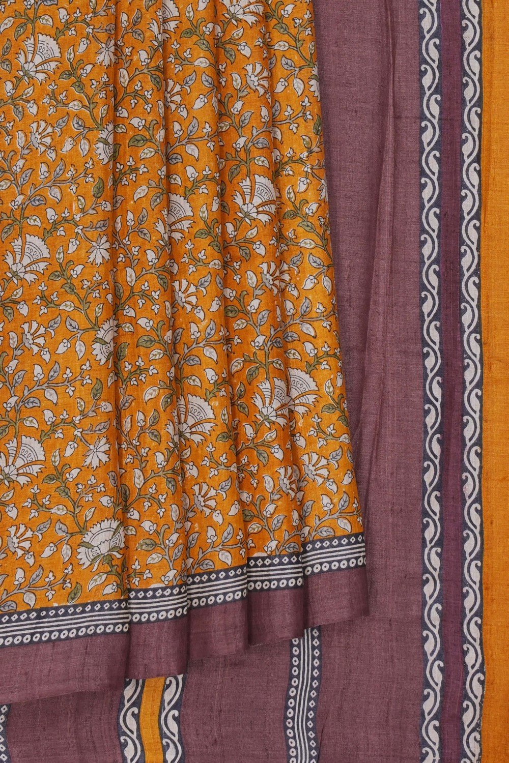 Image of Tussar Silk Flower Print Saree