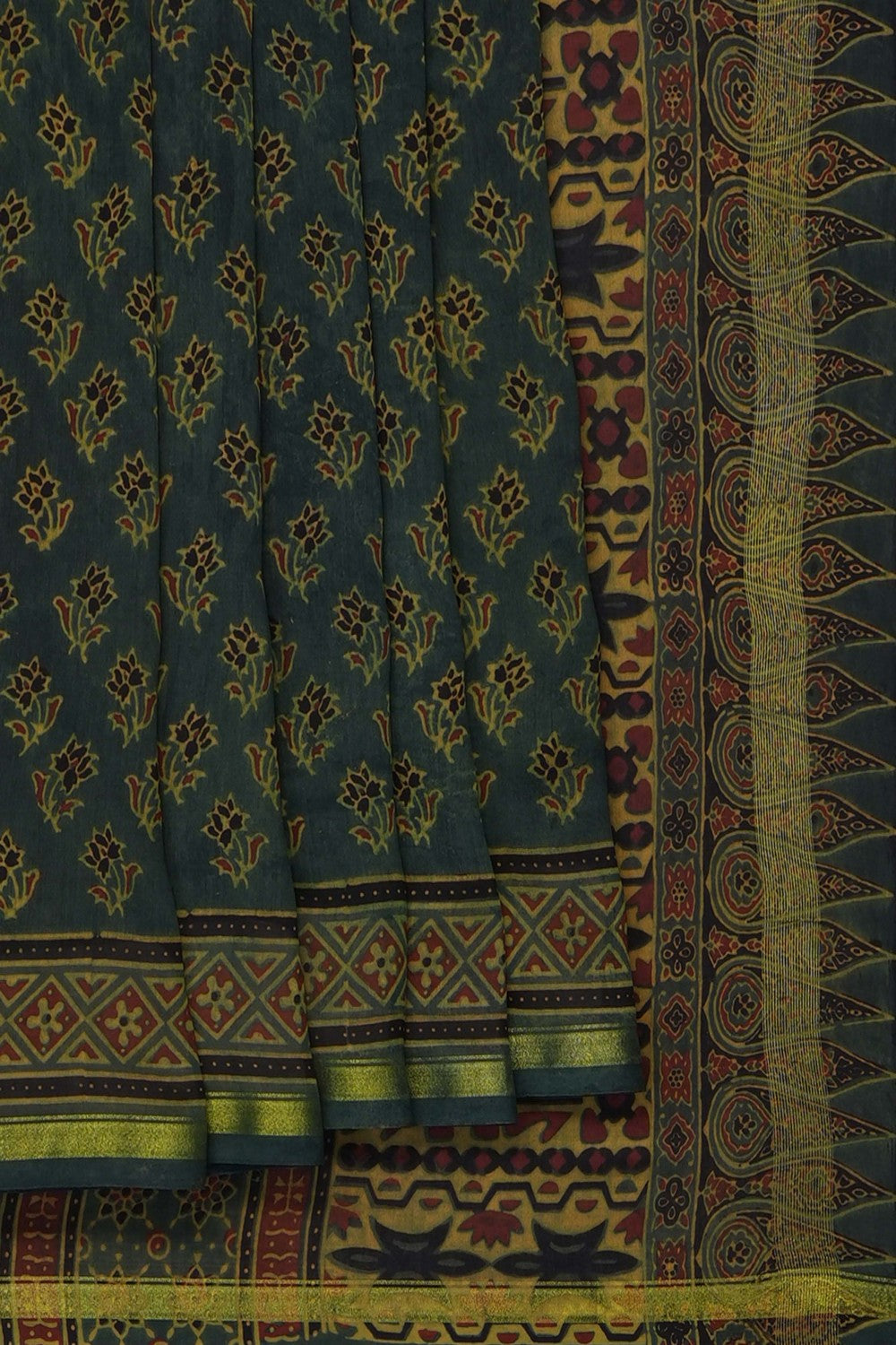 Image of Ajrakh Printed Silk Cotton Saree