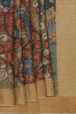 Collection of Kalamkari Hand-Painted Tussar Silk Saree in a gallery layout