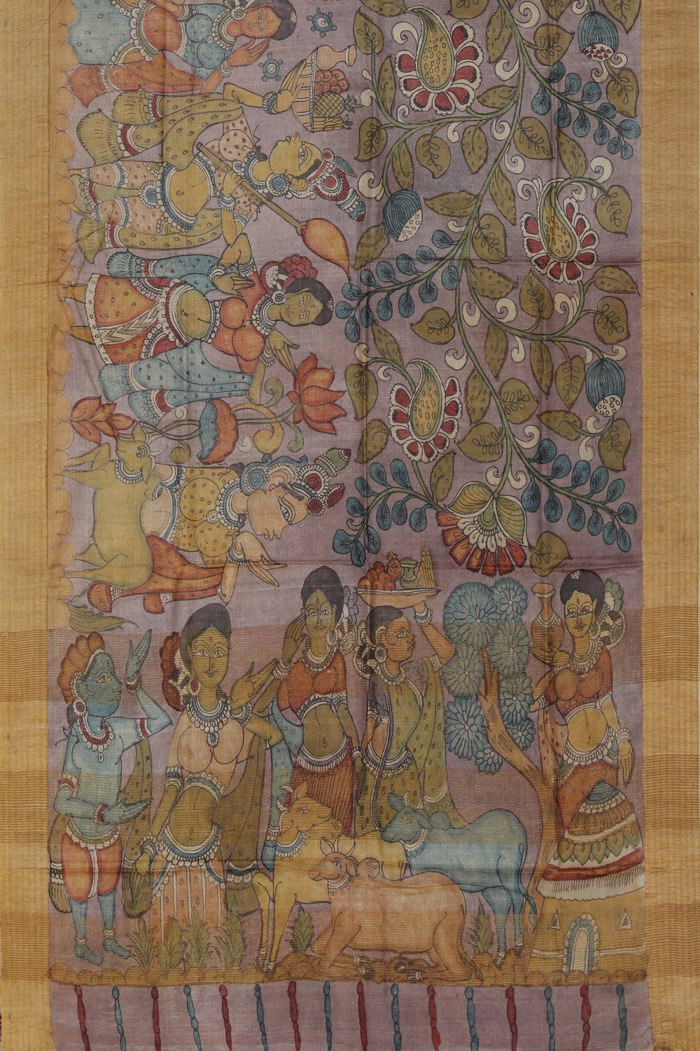 Kalamkari Hand-Painted Tussar Silk Saree