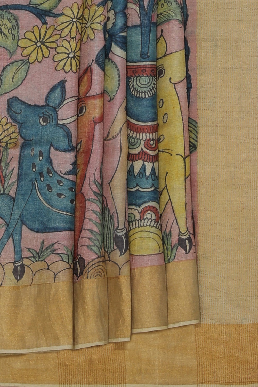 Collection of Kalamkari Hand-Painted Tussar Silk Saree in a gallery layout