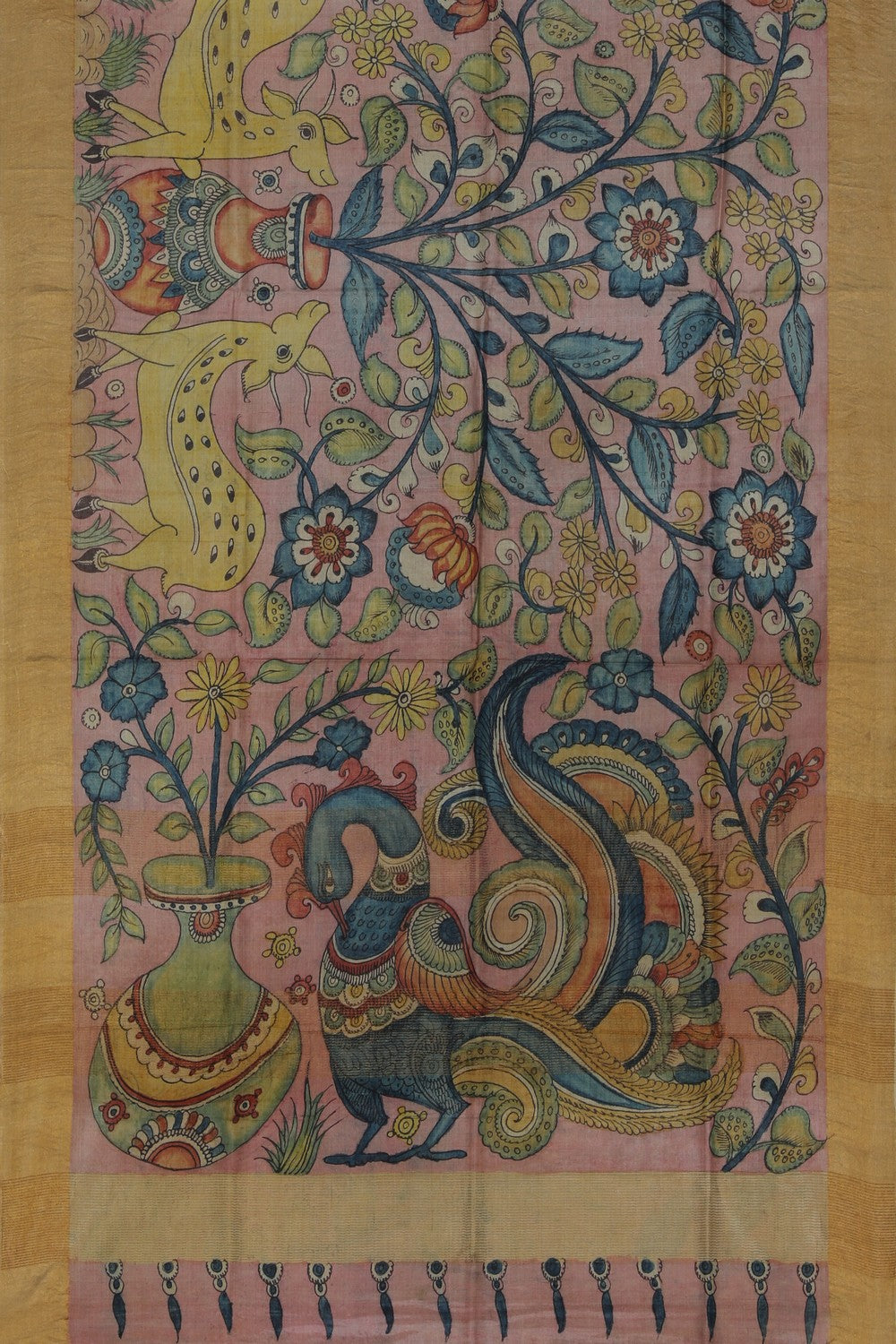 Collection of Kalamkari Hand-Painted Tussar Silk Saree in a gallery layout