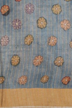 Image of Kalamkari Hand-Painted Tussar Silk Saree