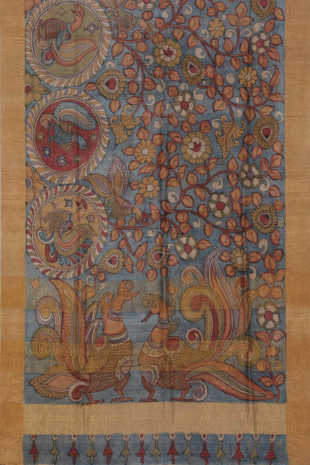 Kalamkari Hand-Painted Tussar Silk Saree