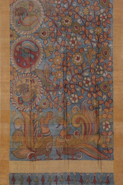 Image of Kalamkari Hand-Painted Tussar Silk Saree