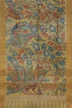 Image of Kalamkari Hand-Painted Tussar Silk Saree