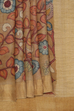 Collection of Kalamkari Hand-Painted Tussar Silk Saree in a gallery layout