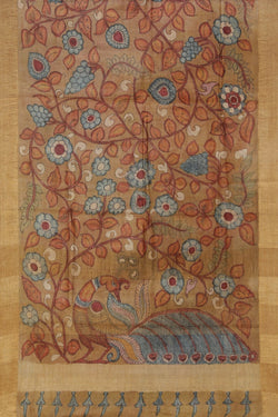 Collection of Kalamkari Hand-Painted Tussar Silk Saree in a gallery layout