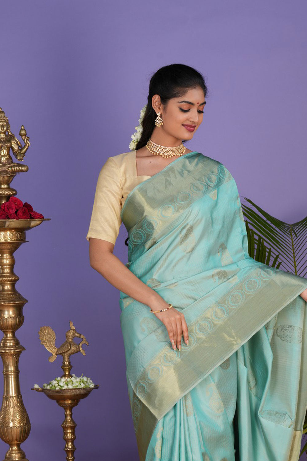 Image of Peacock Blue South Silk Saree
