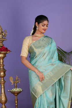 Image of Peacock Blue South Silk Saree