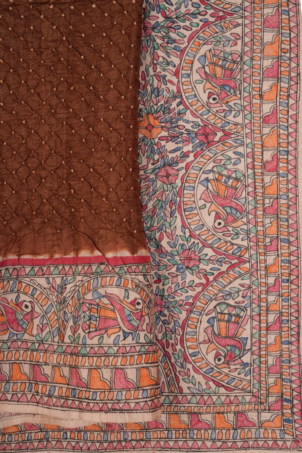 Bandhani Brown Saree