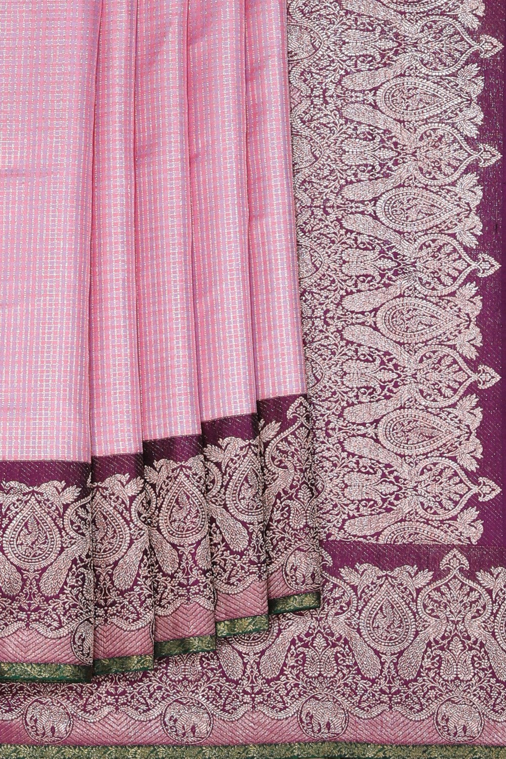 Arani Silk Check Pattern Pink Saree