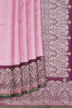 Image of Arani Silk Check Pattern Pink Saree