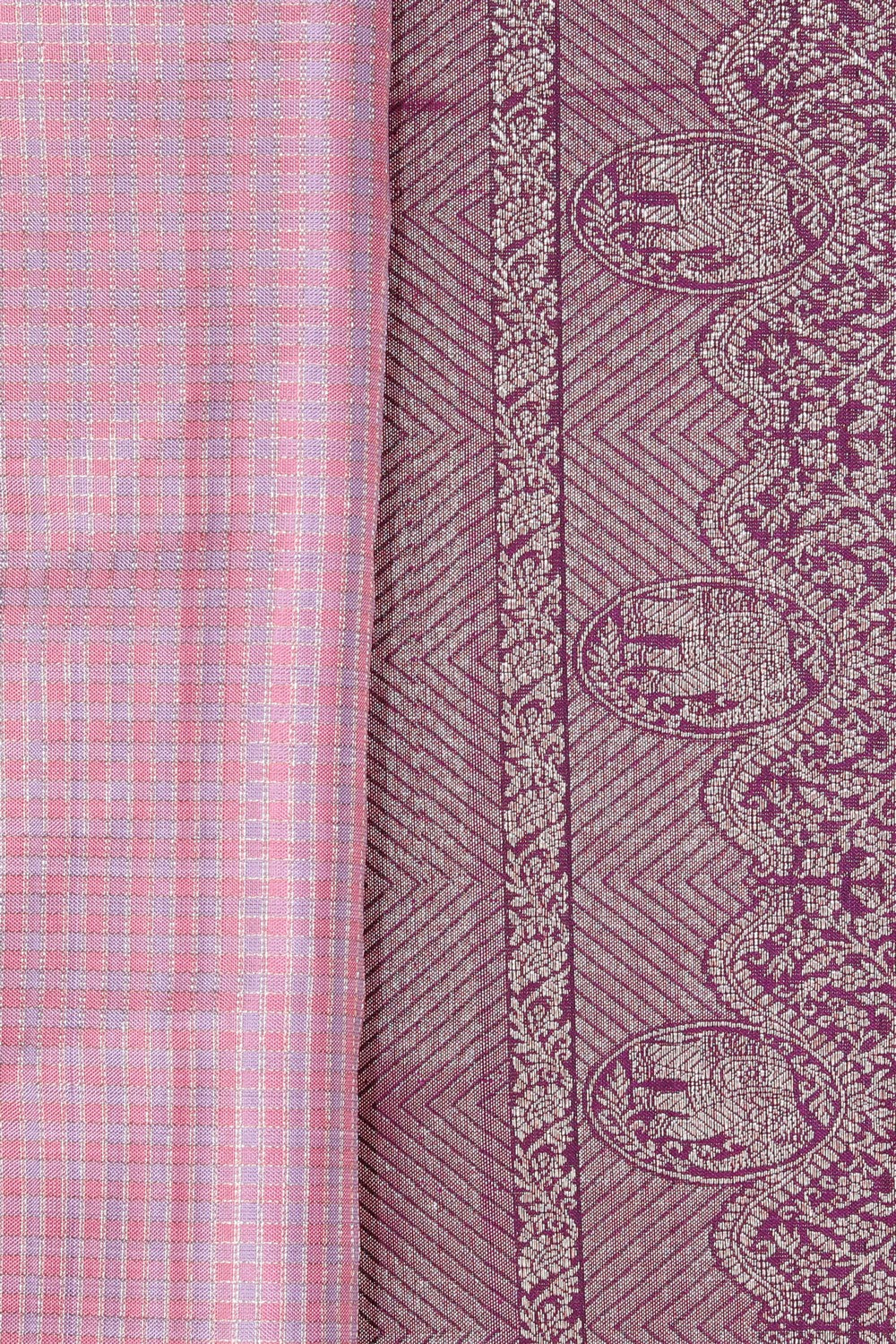 Arani Silk Check Pattern Pink Saree