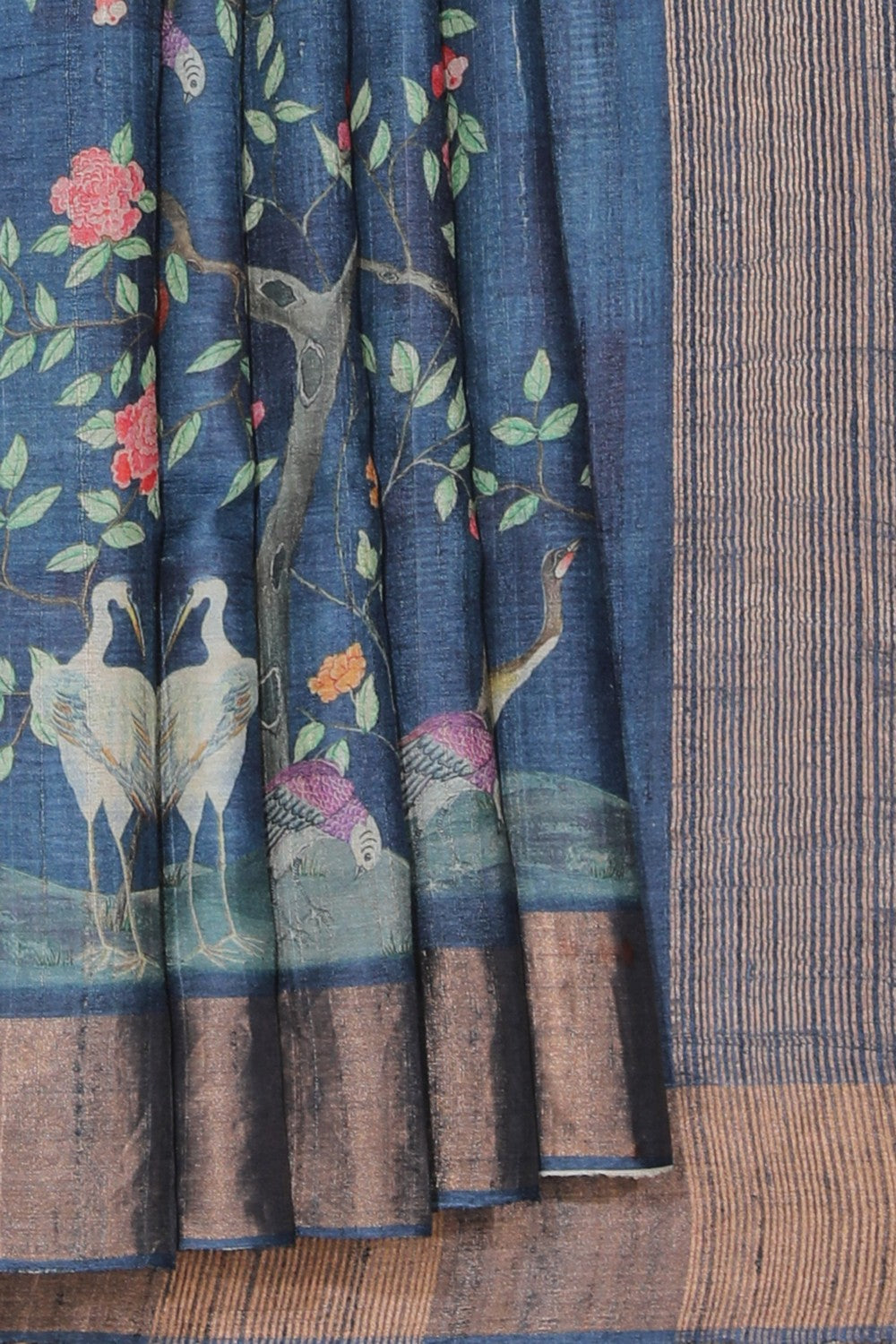 Bhagalpur Tussar Silk Blue Saree