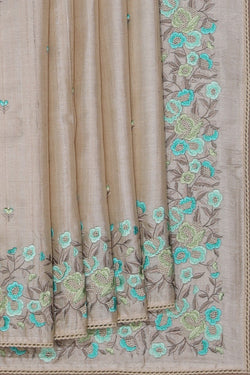 Image of Bhagalpur Tussar Silk Embroidery Saree