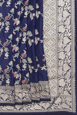 Image of Banarasi Katan Silk Navy Blue Saree