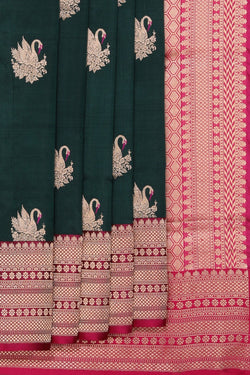 Image of Banarasi Katan Silk Bottle Green Saree