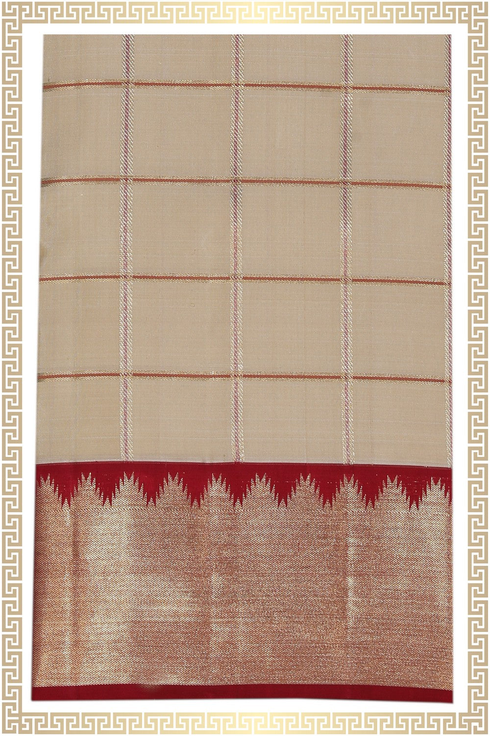 Kanchipuram Silk Beige Dhoti With Kanduva (8 X 4)