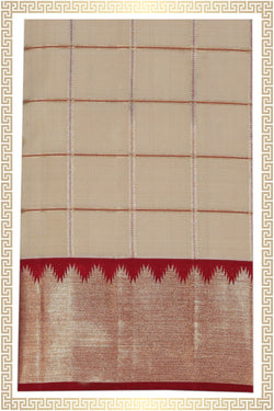 Image of Kanchipuram Silk Beige Dhoti With Kanduva (8 X 4)