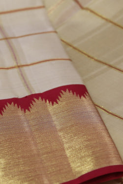 Image of Kanchipuram Silk Beige Dhoti With Kanduva (8 X 4)