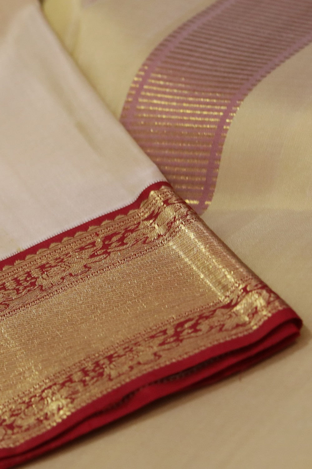 Kanchipuram Silk Beige Dhoti With Kanduva (8 X 4)