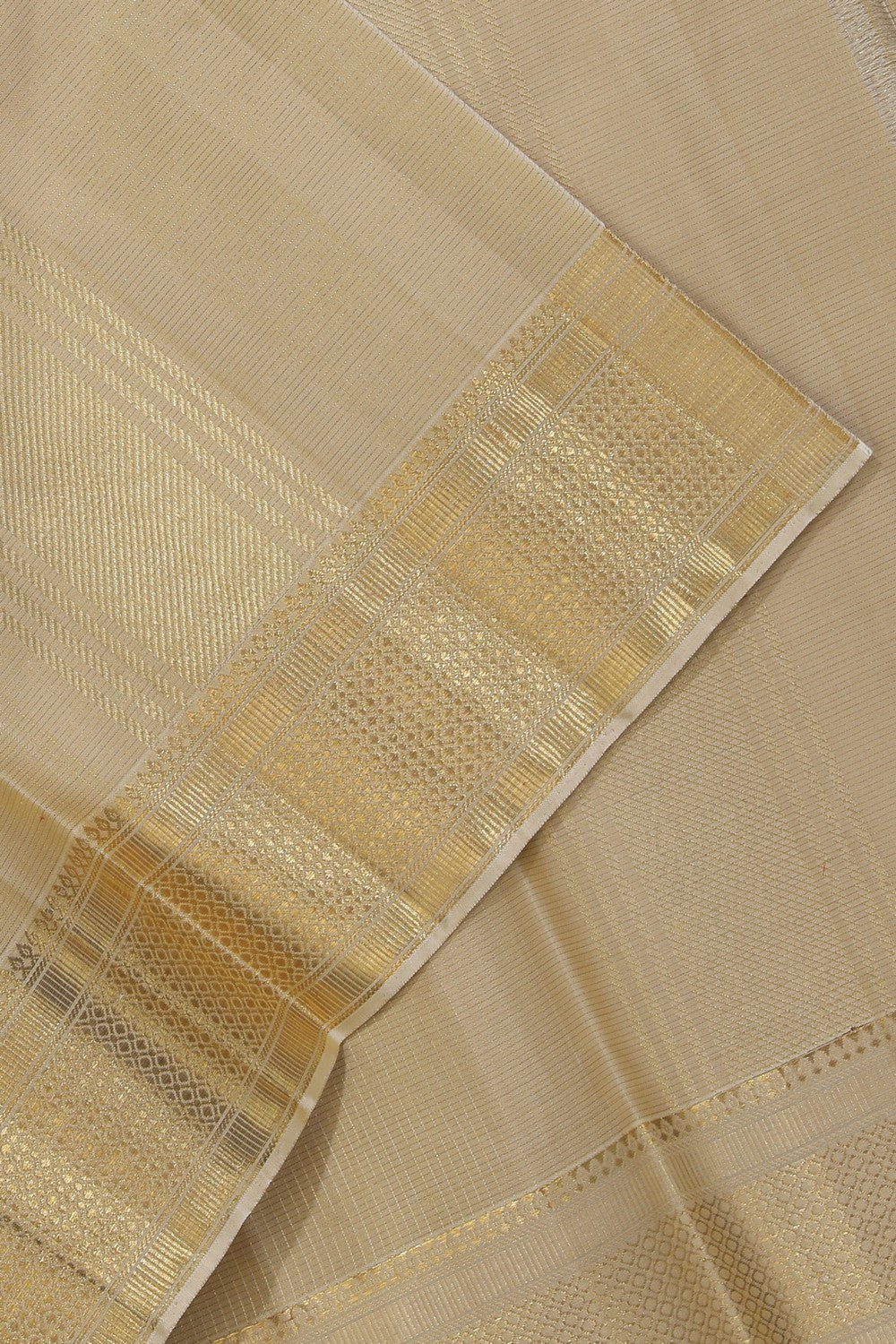 Kanchipuram Silk Beige Dhoti With Kanduva (8 X 4)