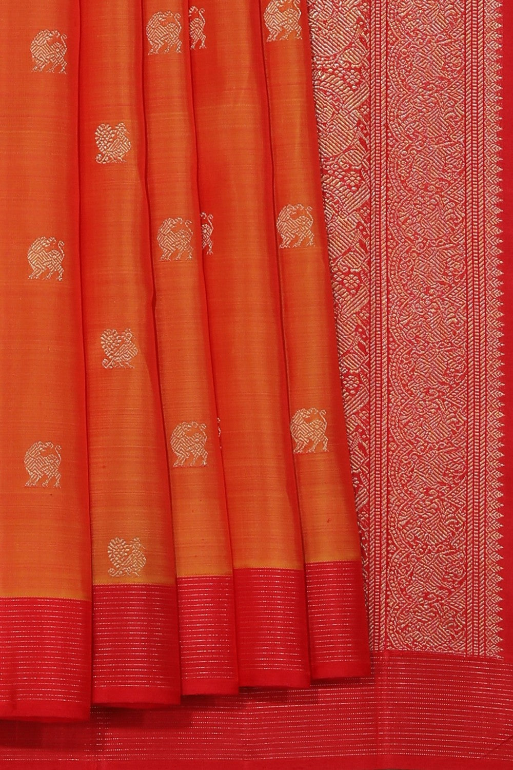 Kanchipuram Silk Orange Saree