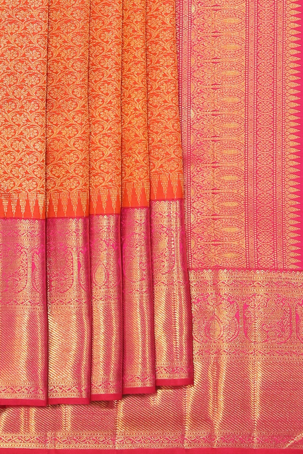 Kanchipuram Silk Orange Saree