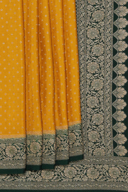 Image of Banarasi Crepe Silk Mustard Saree